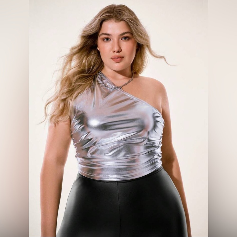Sexy Silver Metallic Crop Top